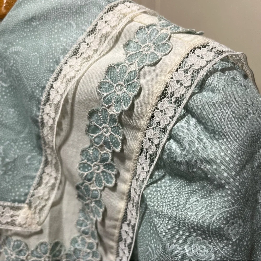 Gunne Sax Vintage Sage Green Floral Lace Dress with Drop Waist Cottagecore - Picture 8 of 13